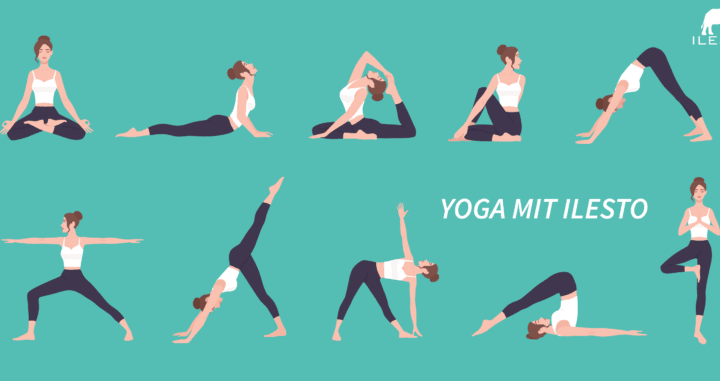 man erkennt verschiedene Yogapositionen.
