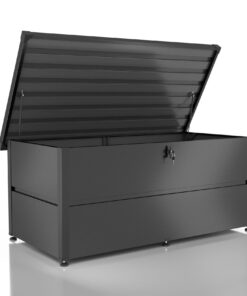 Moderne Auflagenbox aus Stahl in anthrazit freigestellt