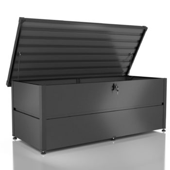 Moderne Auflagenbox aus Stahl in anthrazit freigestellt